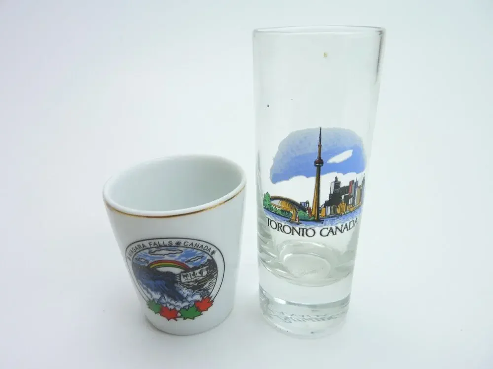 Vintage Niagara Falls Canada Souvenir + Toronto Canada Shot Glass